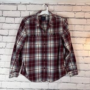 Men’s American Eagle Flannel Shirt Button Down Red & Gray Size XL Medium Weight